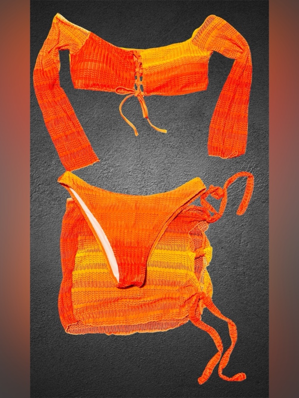 3-Piece Off Shoulder Long Sleeve Ombre Swimsuit